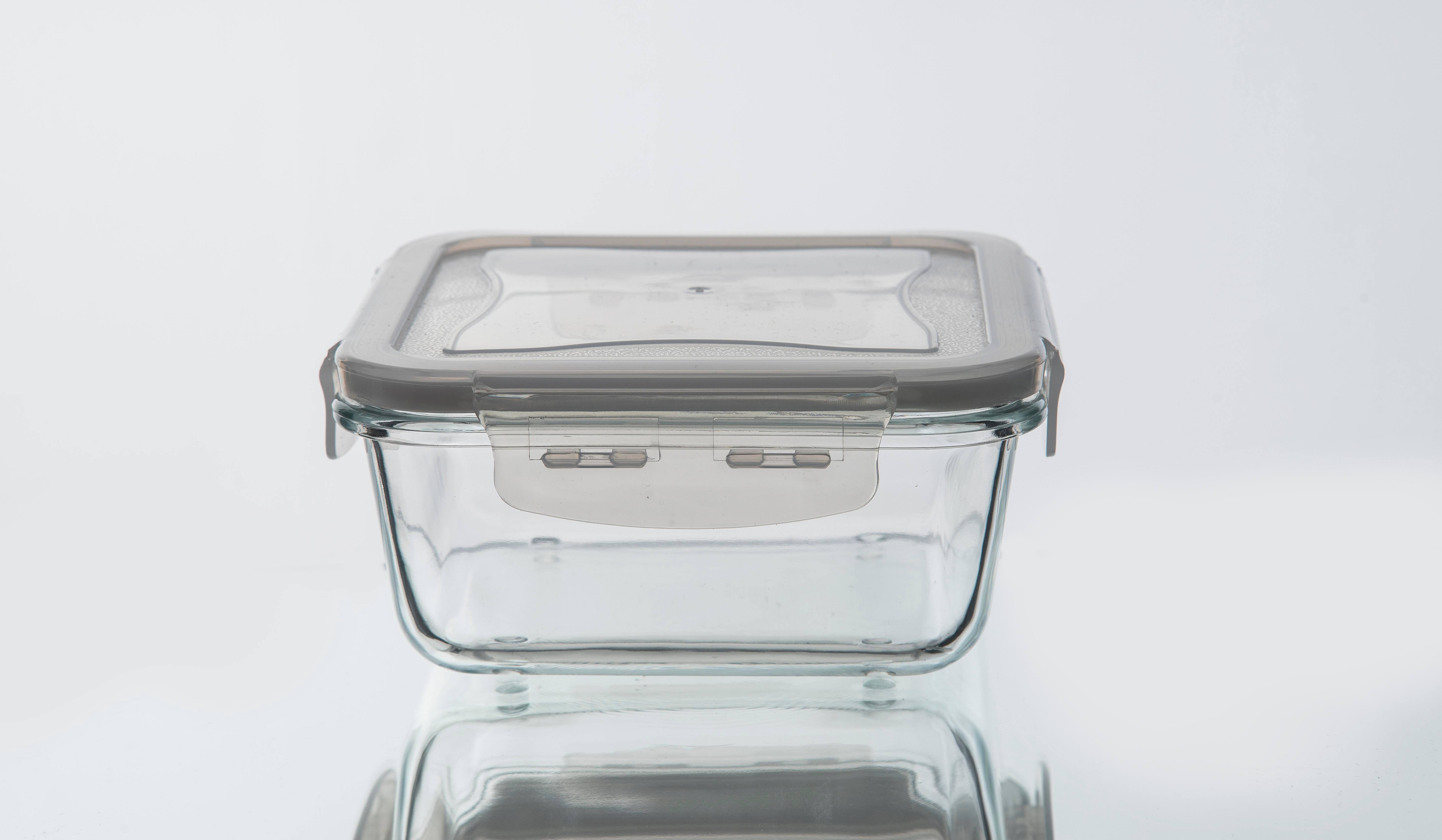 Square Glass Storage Box 450ml Lid Plastic Soltam