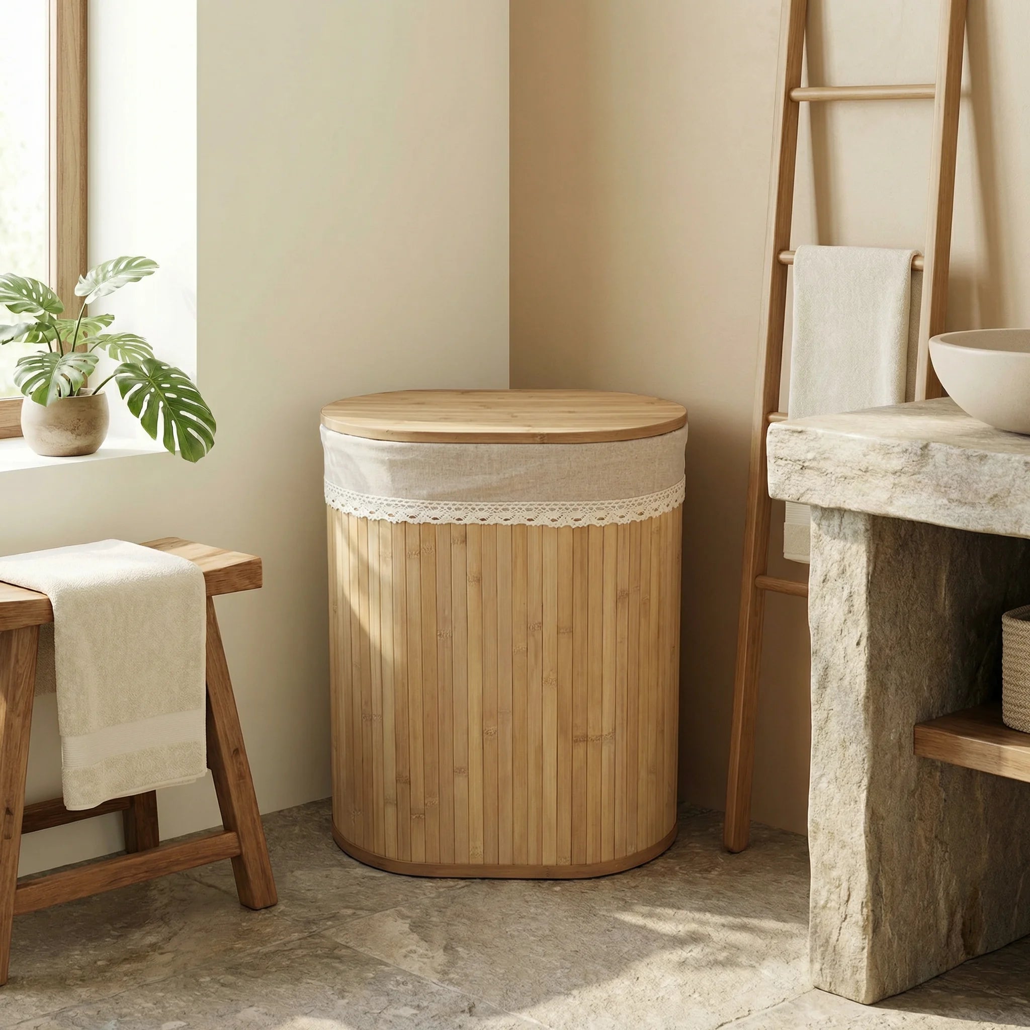 Bamboo Laundry Basket Oval