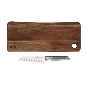Wooden Butcher Board + Santoku Set