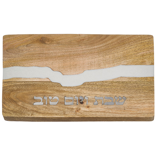 Wood Challah Board with White Epoxy, 41x28 cm