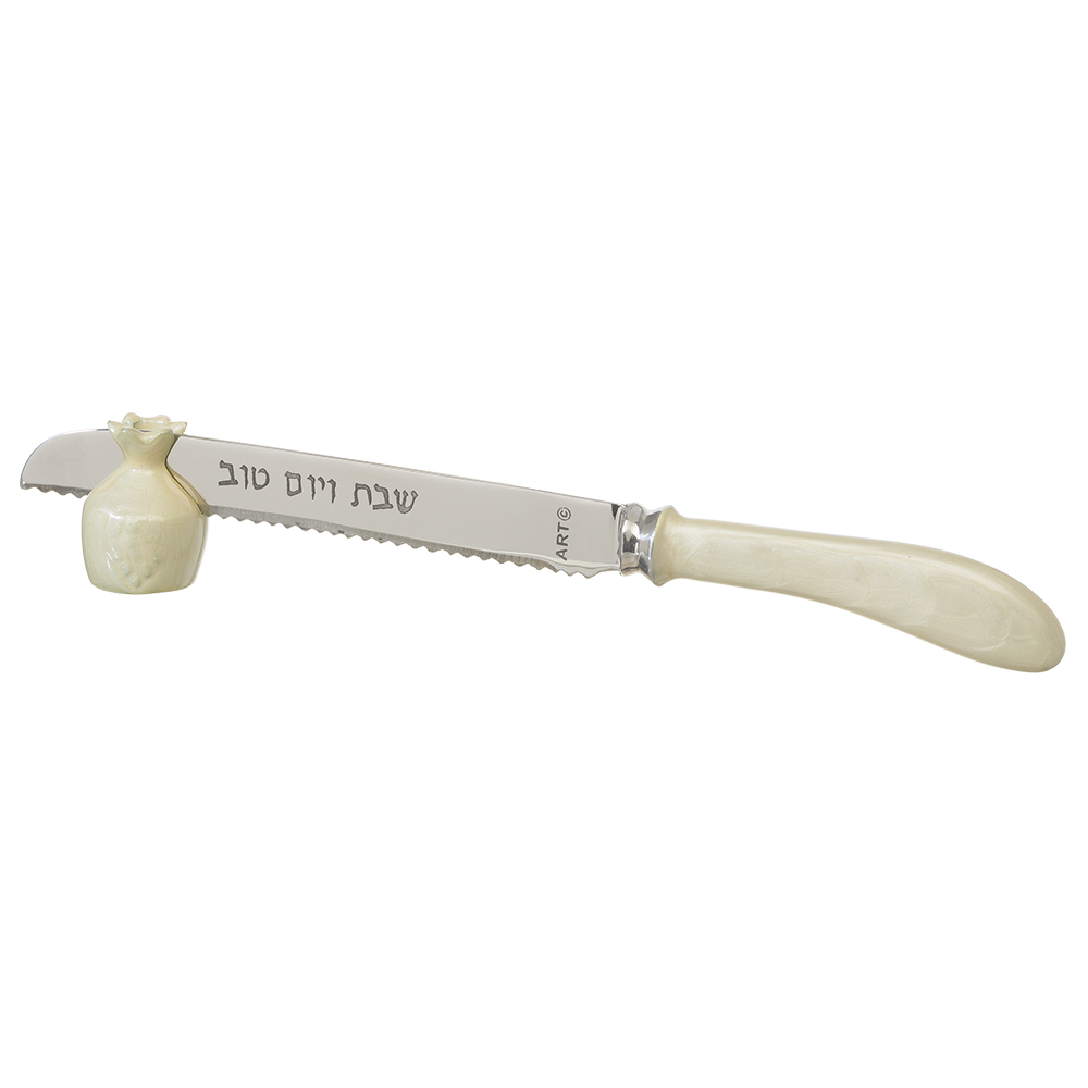 Challah Knife with Pomegranate Stand, Pearl