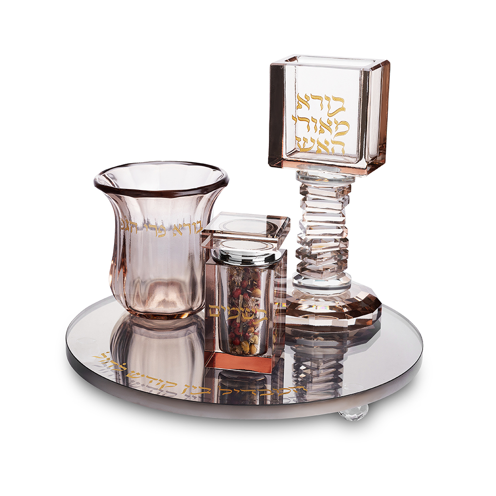 Rose Gold Crystal Havdalah Set with Black Tray