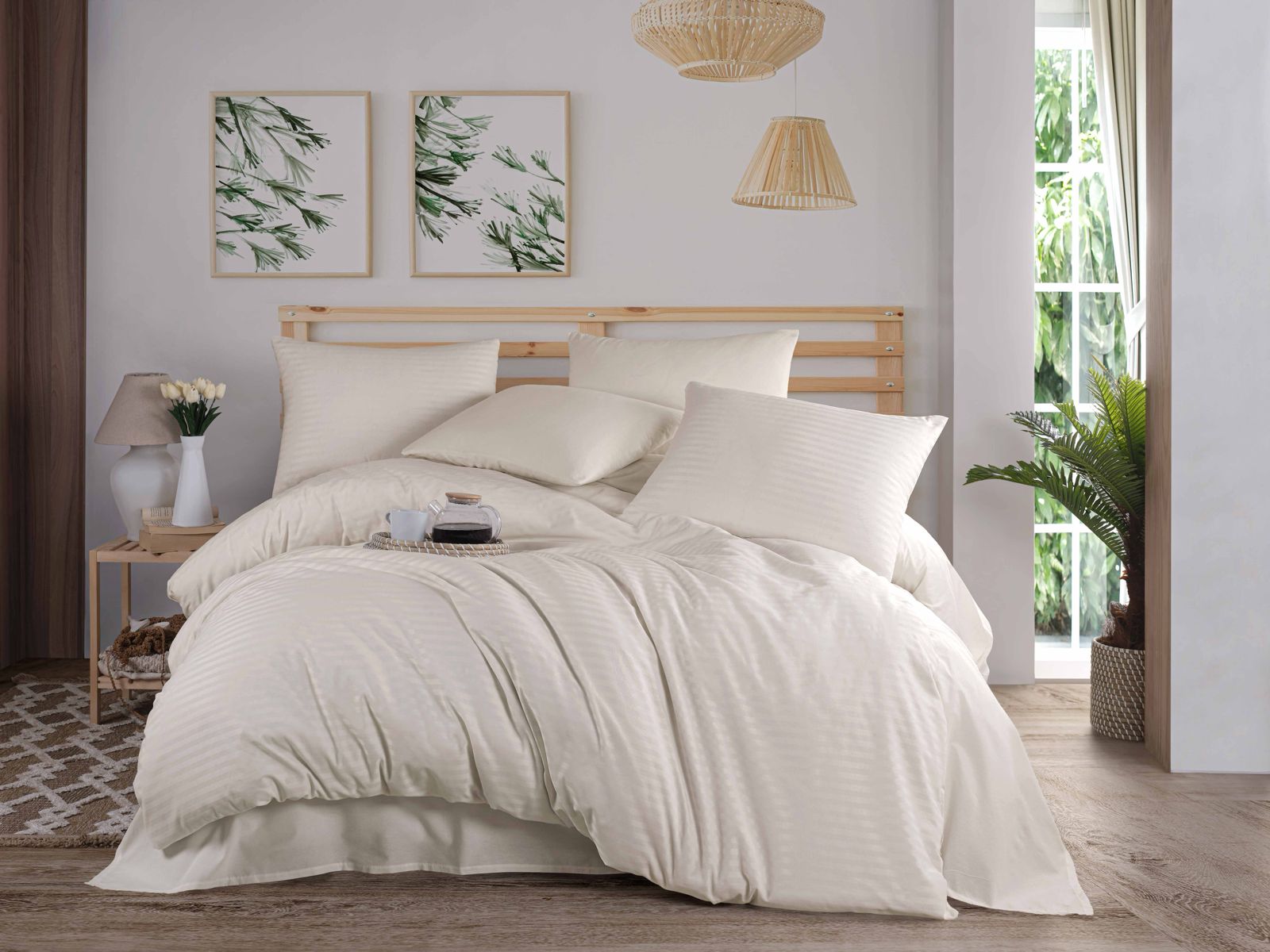 Sheet Set Patterned Stripes Color Cream 100% Cotton